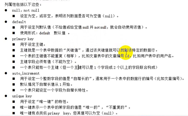 数据表的字段属性